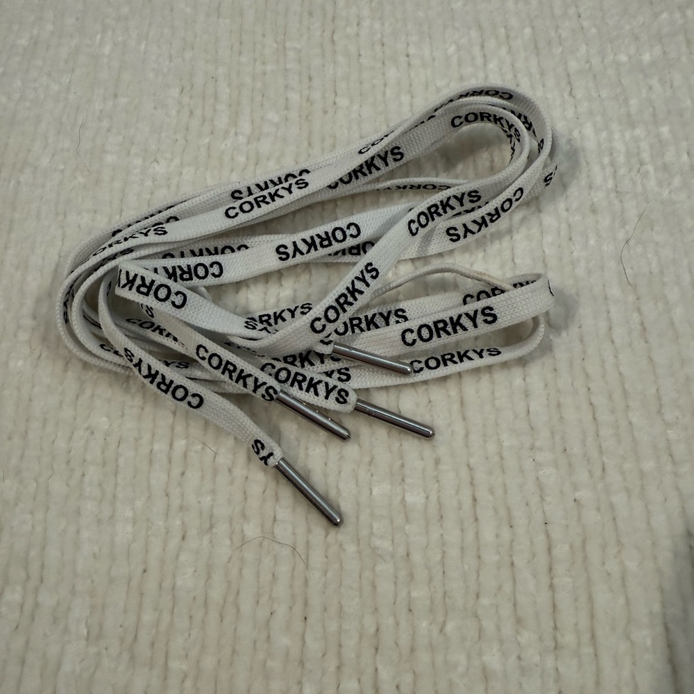 Corkys Black and White Branded Shoelaces